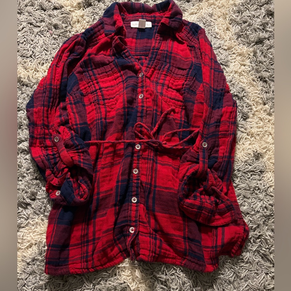Motherhood Maternity Red and Blue Plaid Shirt